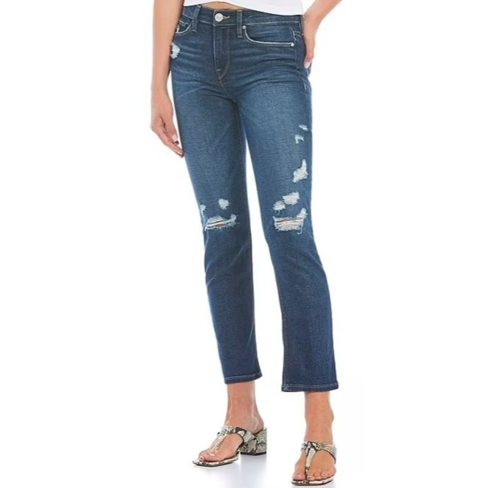 Hudson Jeans Womens Nico Mid Rise Destruction‎ Detail Straight Leg Crop Jeans 25